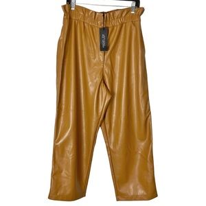 Rachel Zoe Tan Vegan Leather Paperbag Style Pant Size 14
